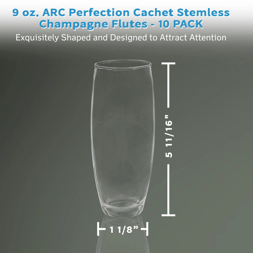 10 ARC Stemless Champagne Flutes Set, 9 oz. Clear J2755