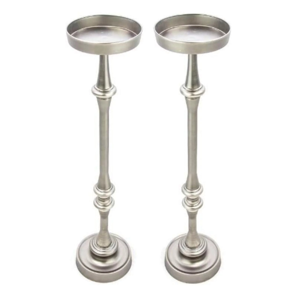 Brushed Silver Iron Metal Side Table Set of 2 U7199