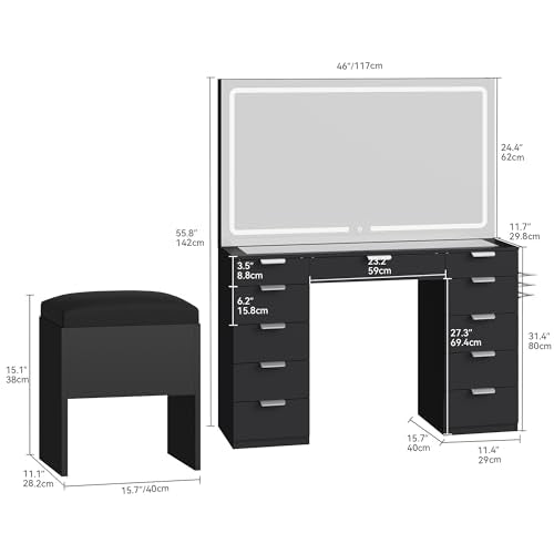 White Vanity Desk Set with LED Mirror and 11 Drawers W22260