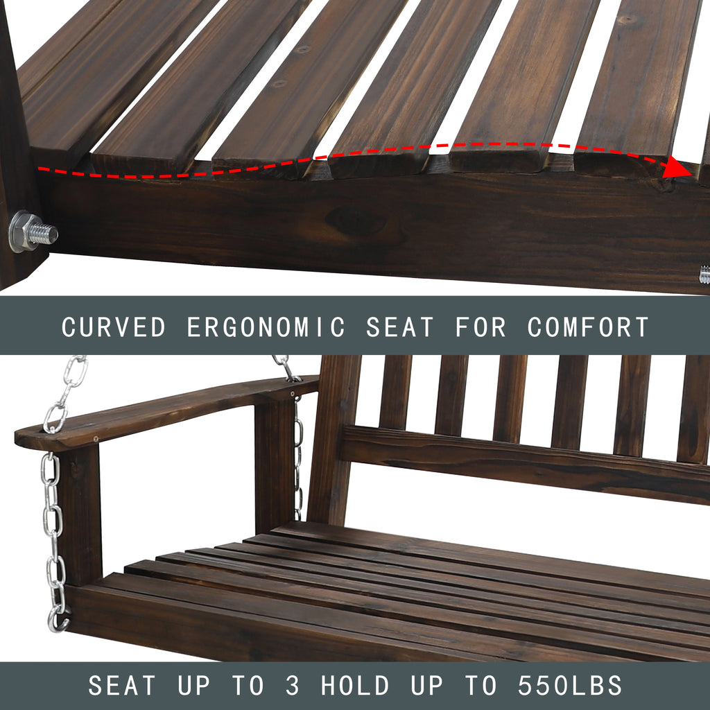 Wooden Porch Swing 4ft with Chains 2-person Swing Bench H605360
