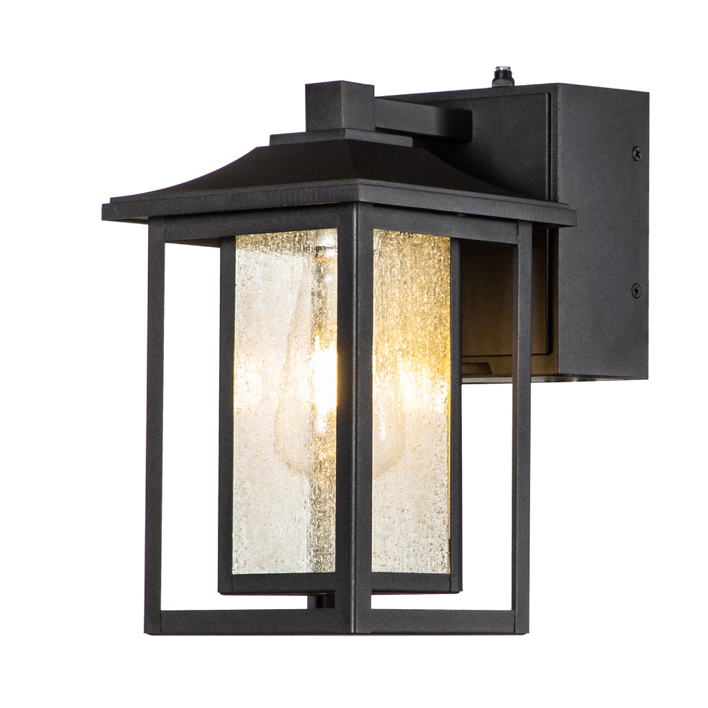 Black Dusk to Dawn Sensor Outdoor Wall Sconces with Seeded Glass and GFCI Outlets T973