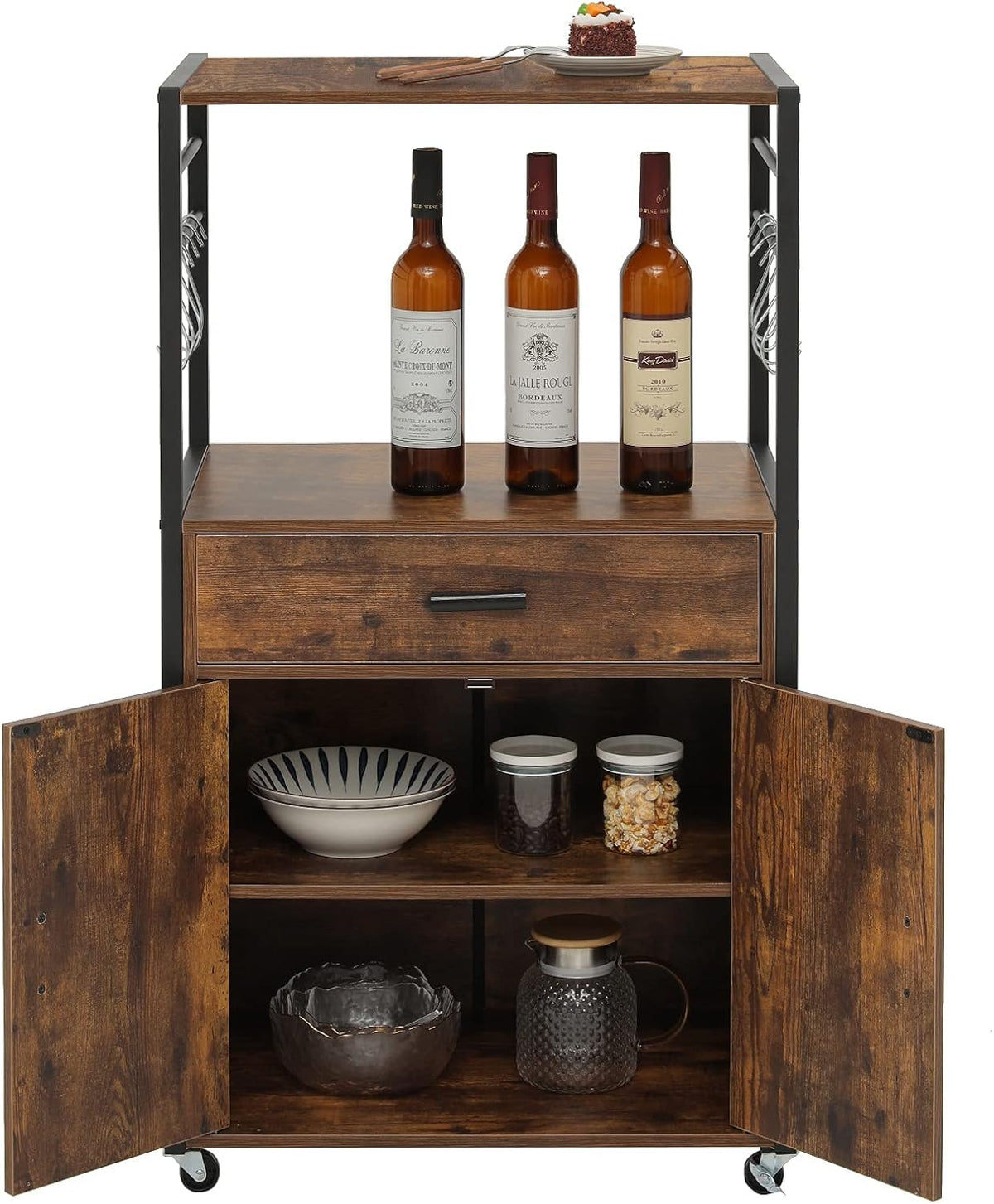 Rolling Kitchen Island Cart with Drawer, Cabinet and Open Shelf O35370