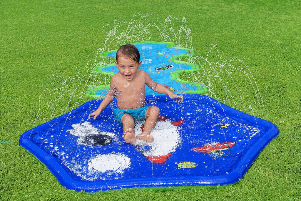 Kids Sprinkler Splash Pad and Inflatable Water Slide W83203