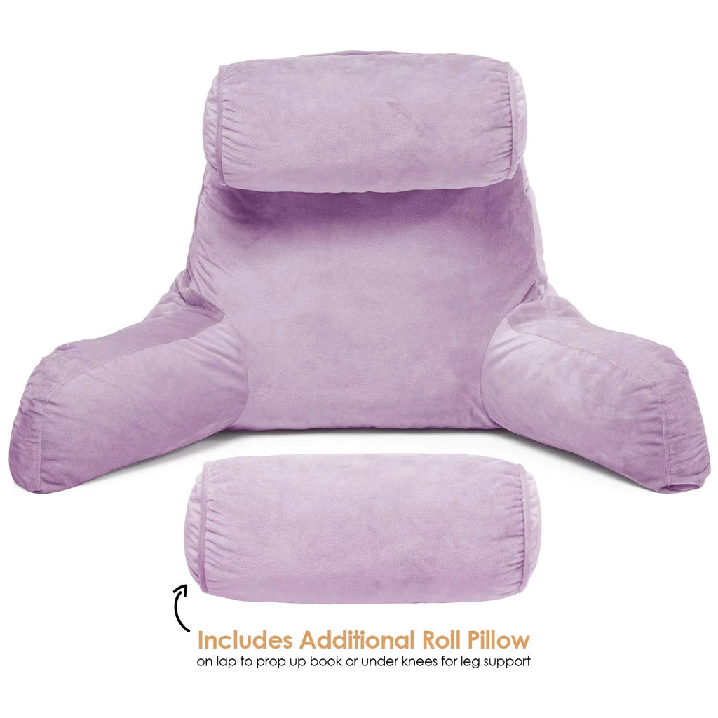 Light Purple Shredded Memory Foam Bed Rest Pillow with Arms and Pockets Z324376