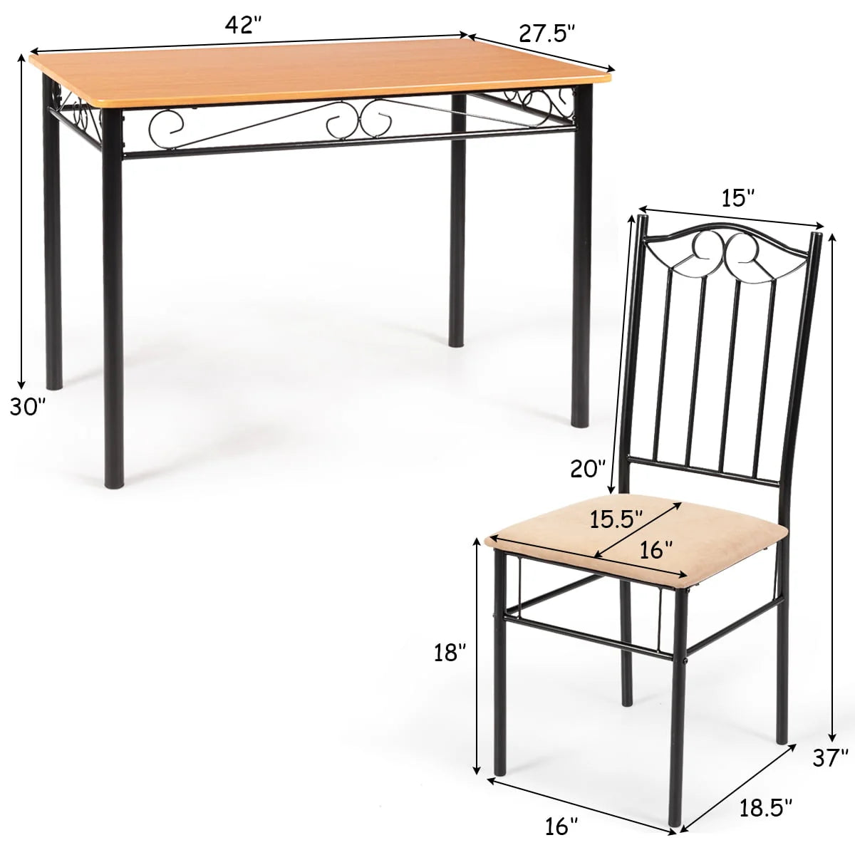 5 PC Wood Metal Dining Set with Table and 4 Chairs B28321