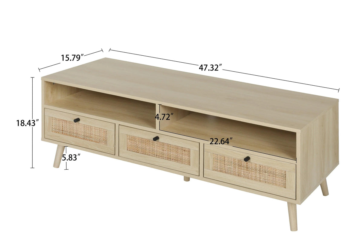 Rattan TV Stand with Solid Wood Feet B582842