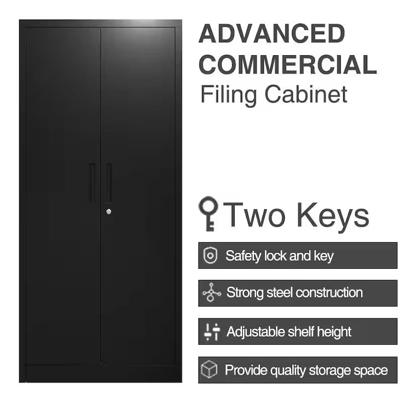 Black Metal Garage Storage Cabinet with Double Handle I30549