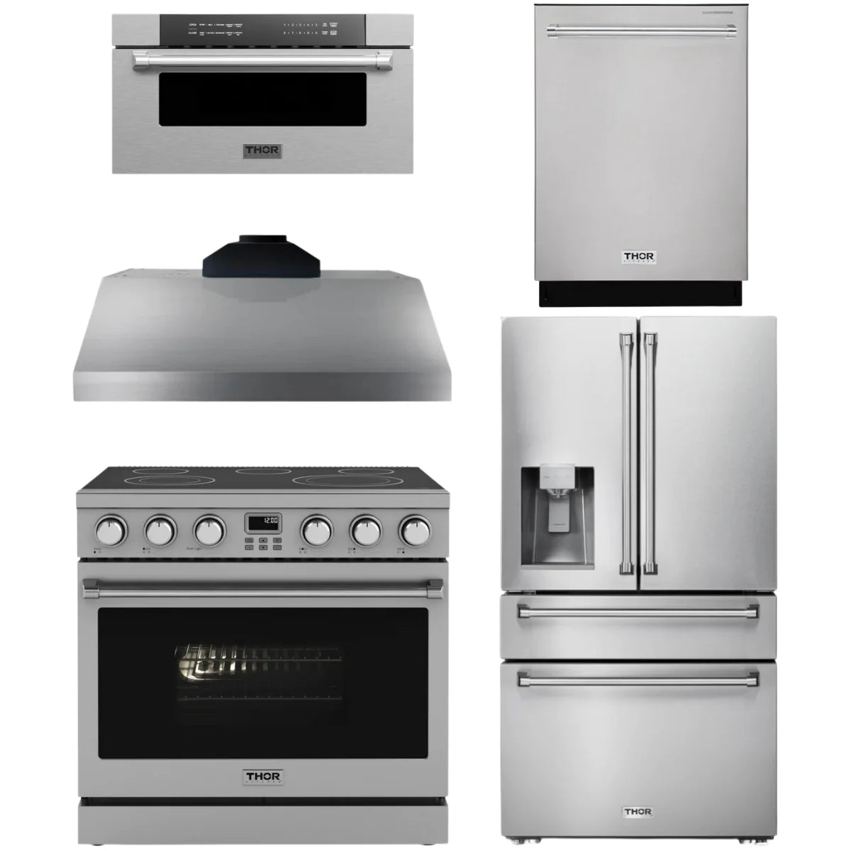 36 Electric Range, Range Hood, Refrigerator, Dishwasher and Microwave V2099