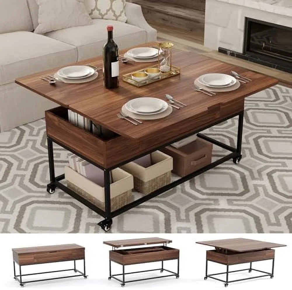 Lift Top Folding Coffee Table with Drawer Metal Frame X16275