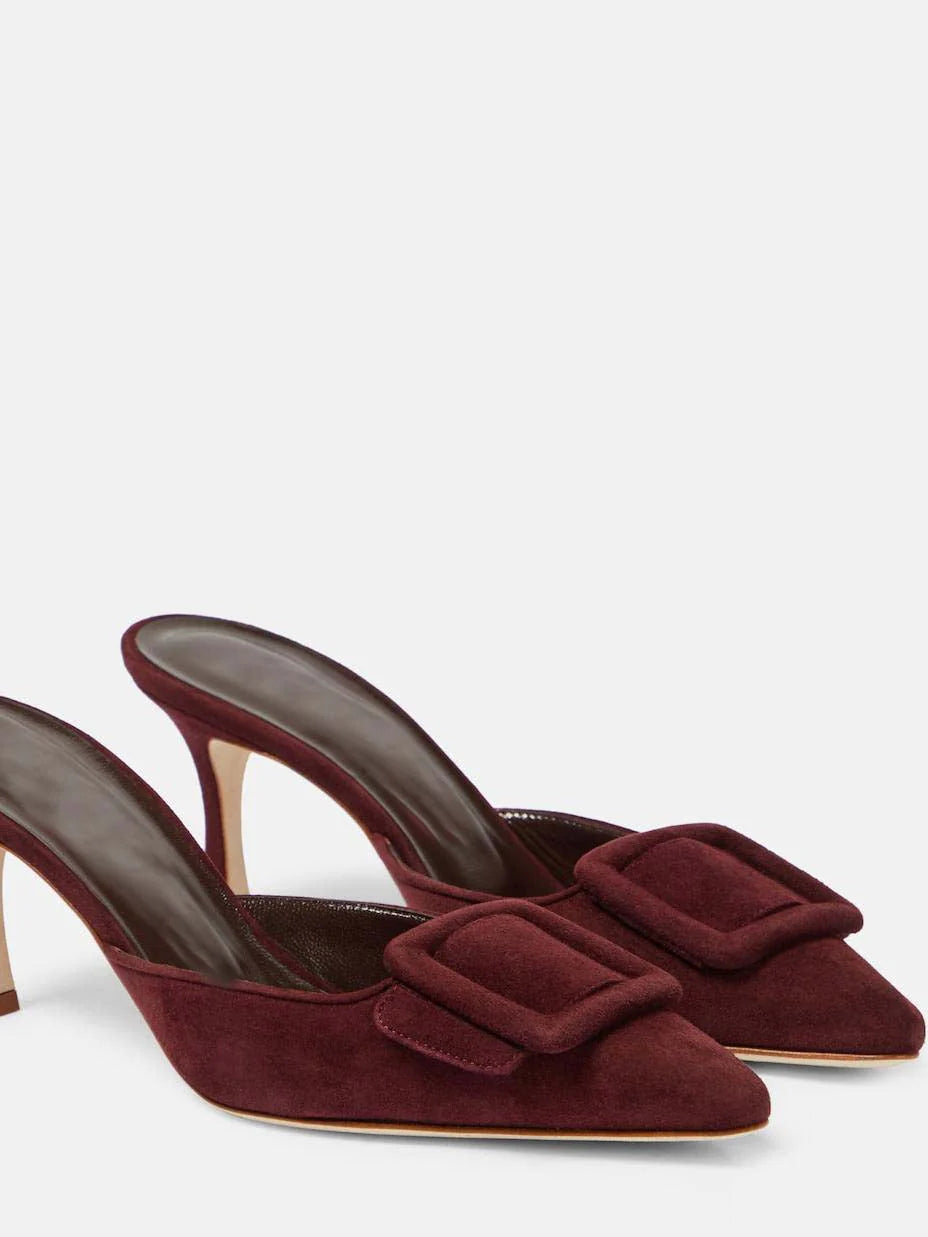 Cow Suede Belt Buckle Pointed Toe Stiletto Heel Pumps G676940