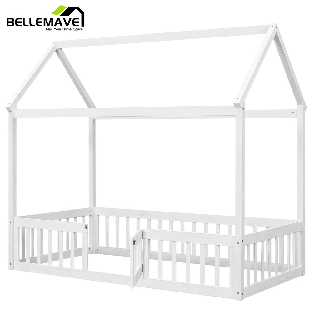Twin House Floor Bed with Rails and Door D2338