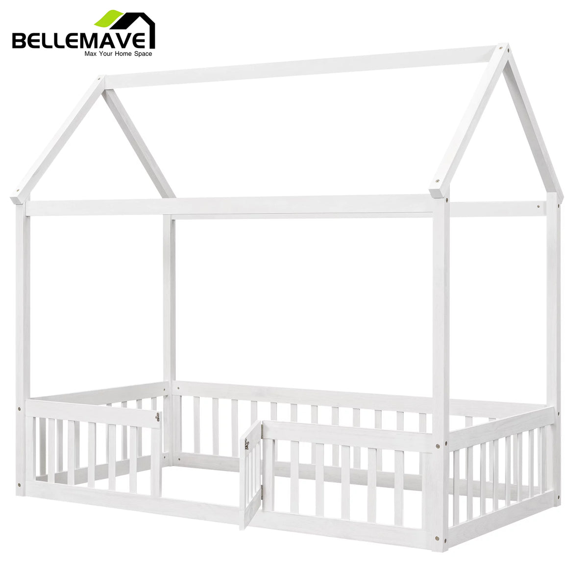 Twin House Floor Bed with Rails and Door D2338