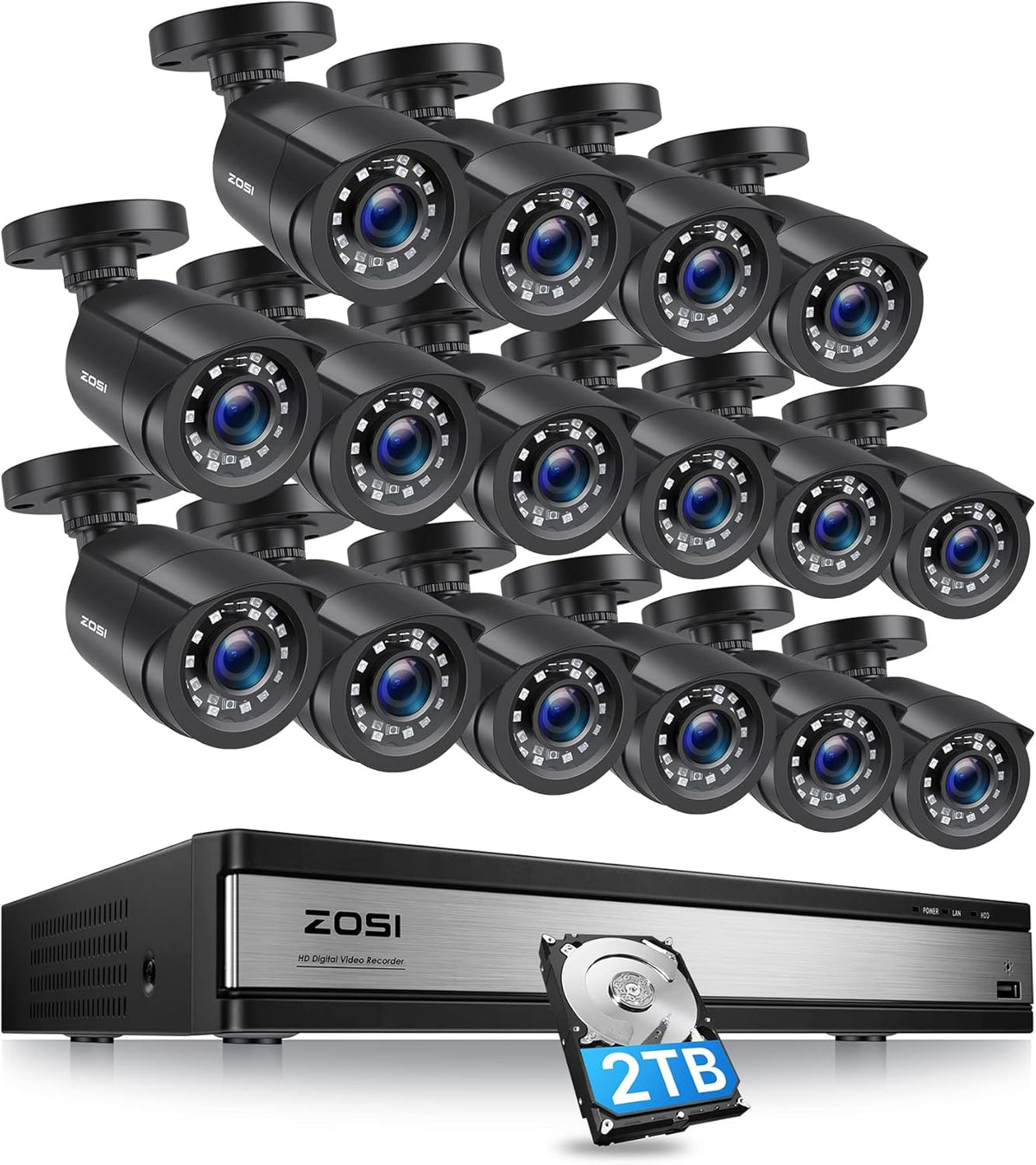 1080p 16 Channel Security Camera System with 2TB Hard Drive and 16 Bullet Cameras T683