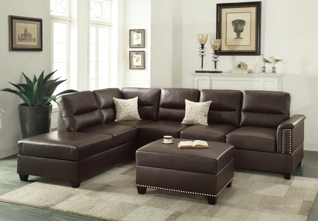 Espresso Faux Leather Sectional Sofa V9143