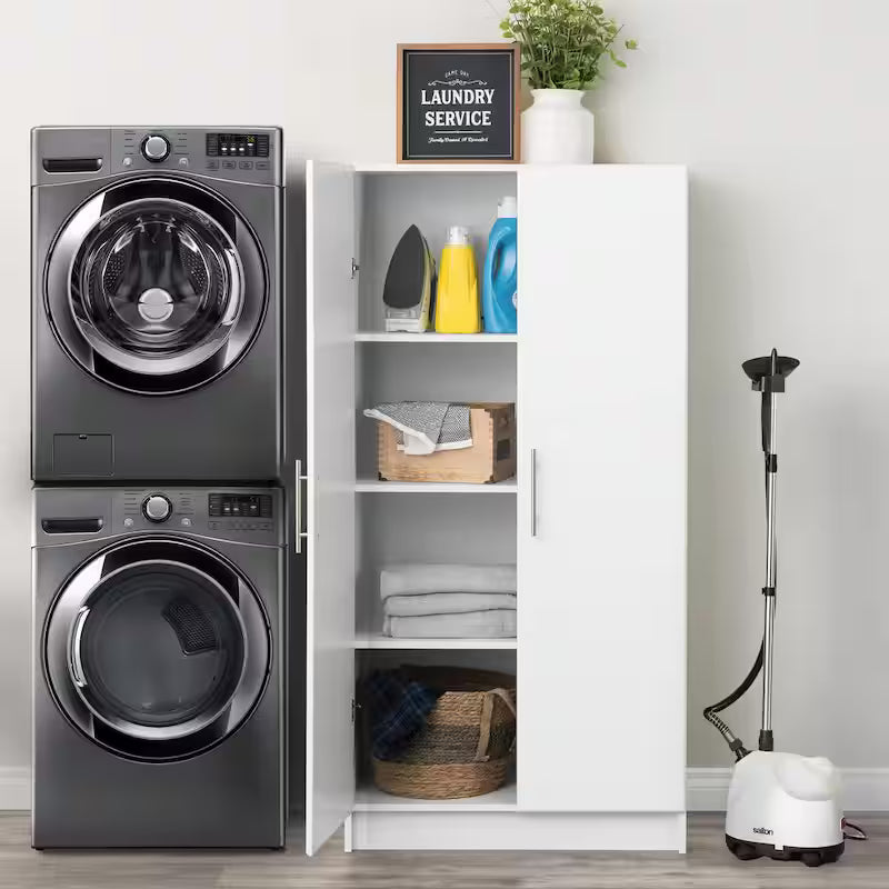 White Wood Freestanding Garage Cabinet U85079