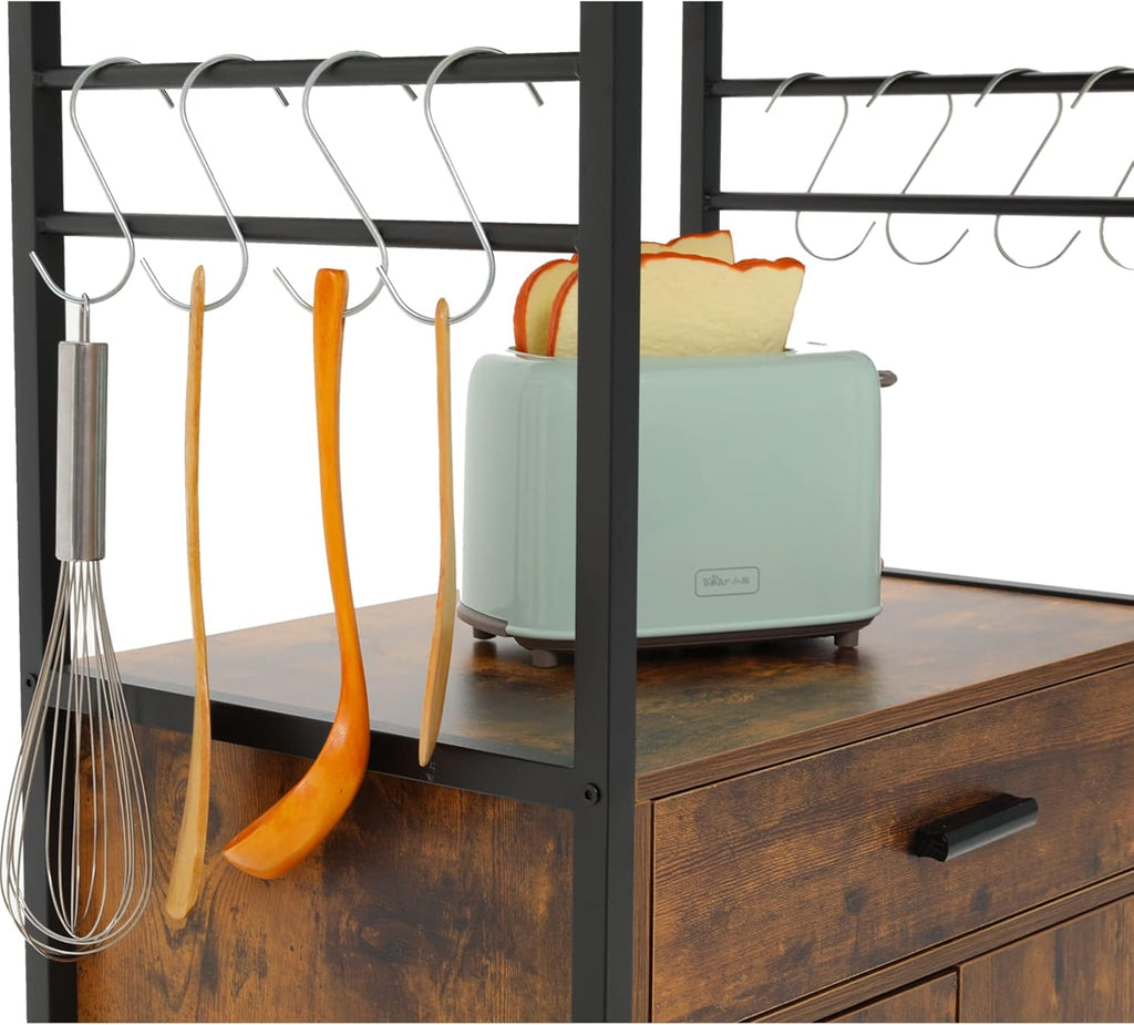 Rolling Kitchen Island Cart with Drawer, Cabinet and Open Shelf O35370
