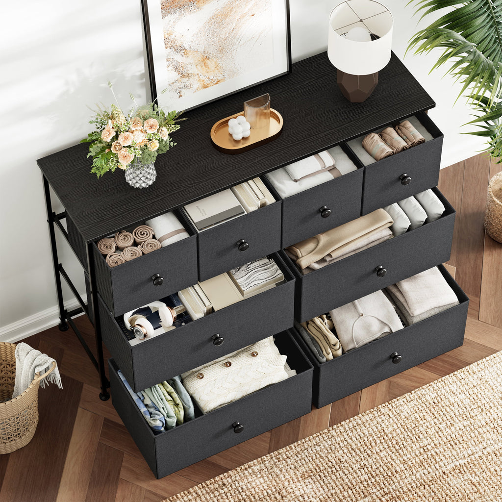 8 Drawer Fabric Dresser with Steel Frame and Wooden Top O30343
