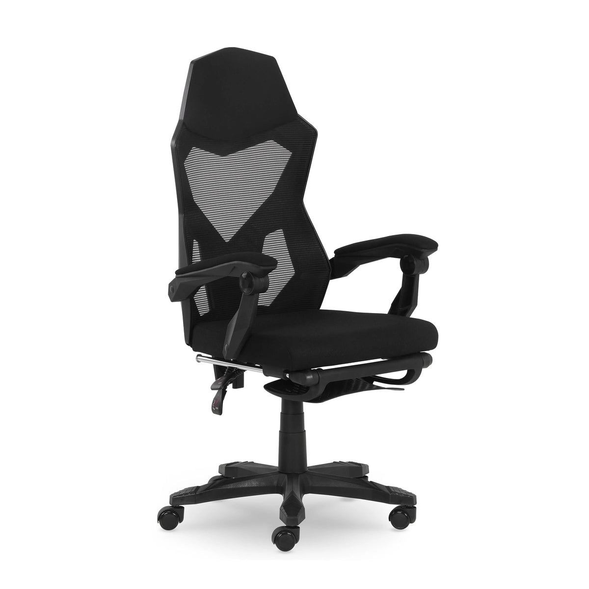 Black Fabric Gaming Office Chair with Extendable Leg Rest A3694