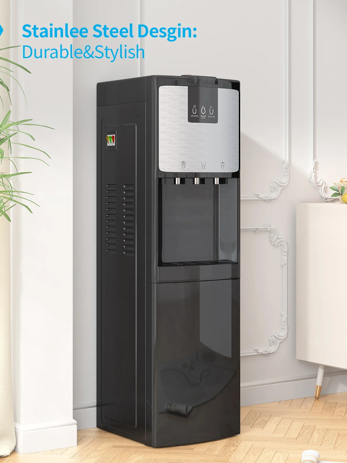 Bottom Loading Water Dispenser, Hot/Cold/Room Temperature, 3 or 5 Gallon, Black Z93538