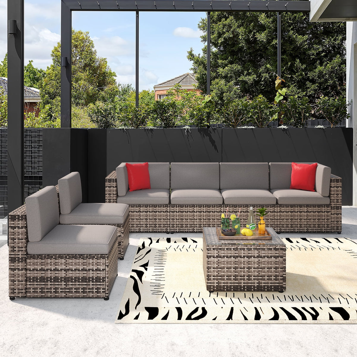 8 PCS Outdoor Patio Furniture Set with Fire Pit Table M880280