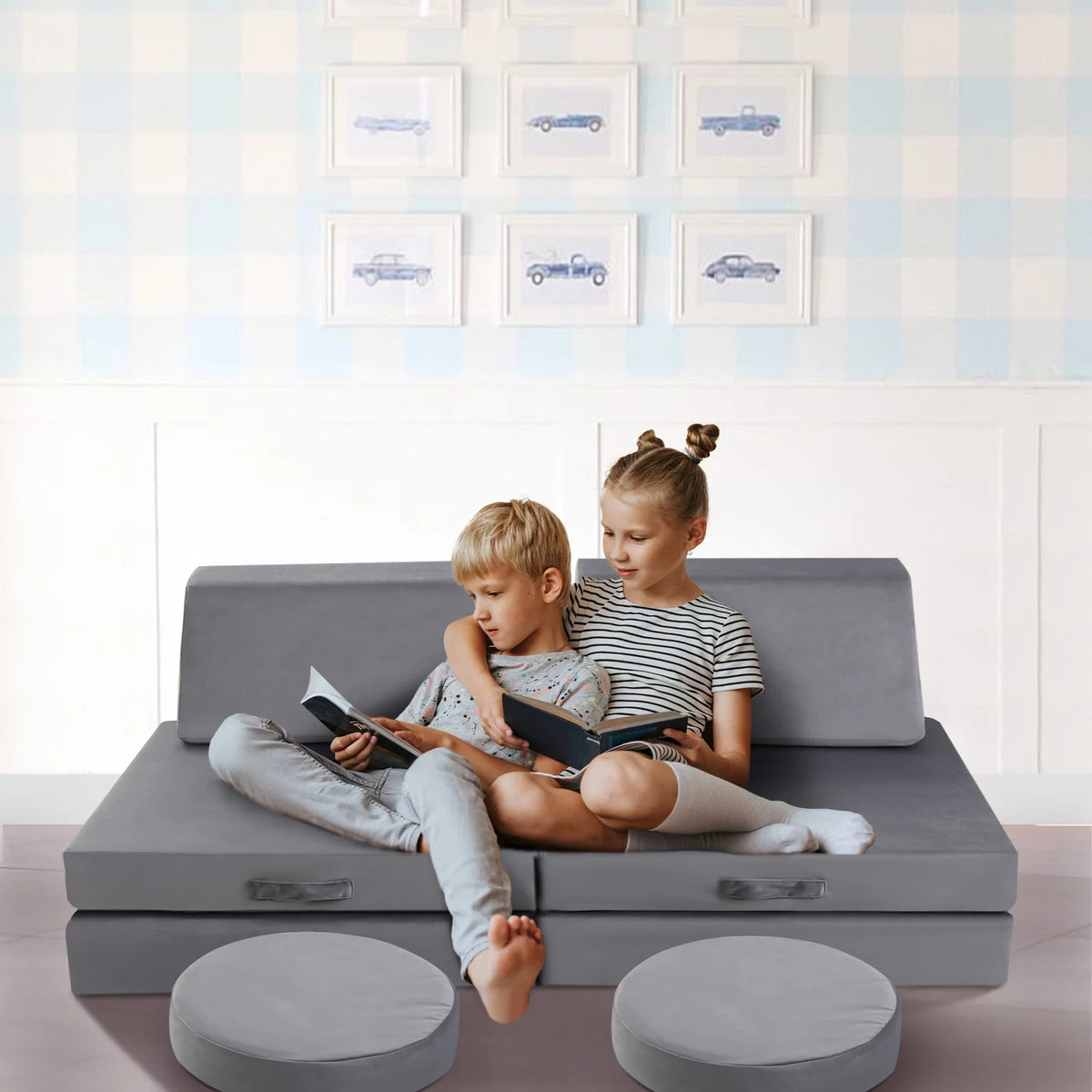 Grey 8-Piece Kids Foam Couch M586