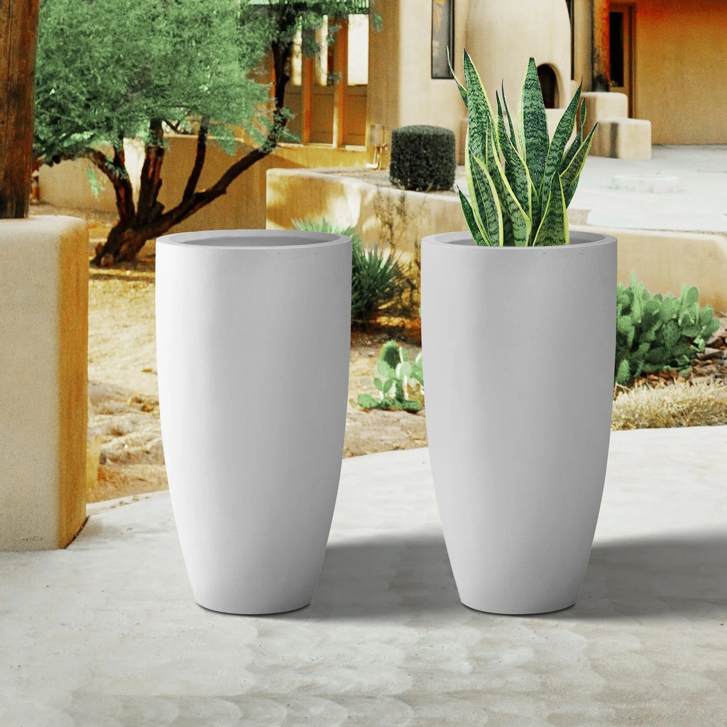 24" White Concrete Tall Planter Set of 2 N2992