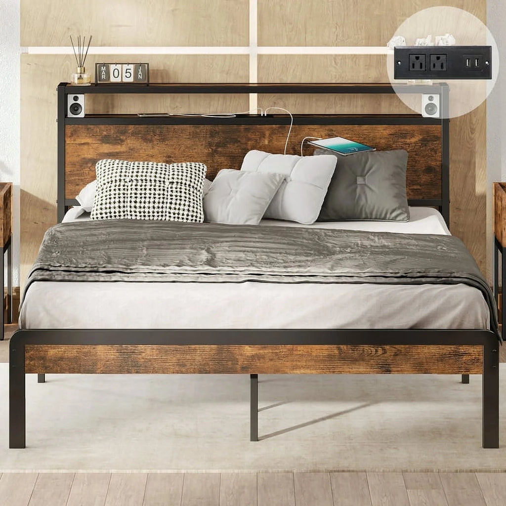 Twin Bed Frame with Storage Headboard and Charging Station F490600