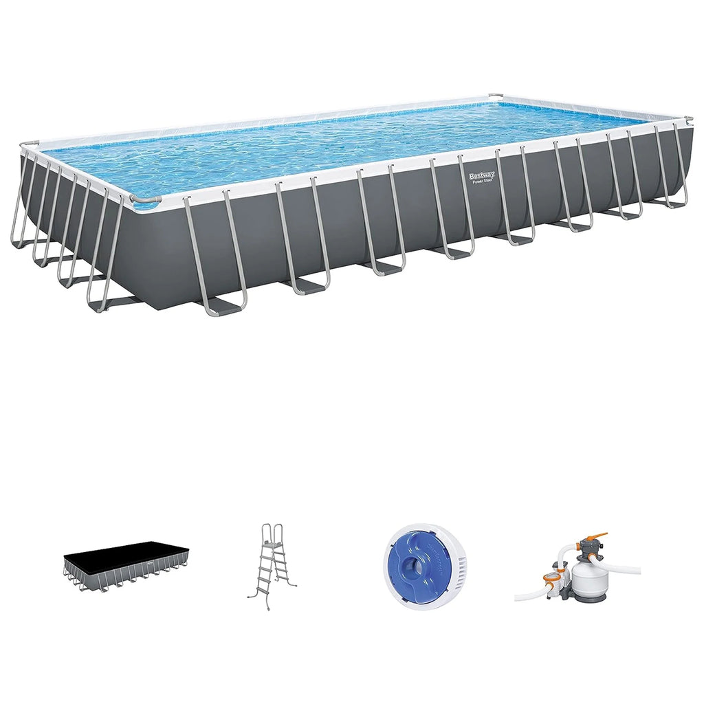 Grey Rectangular Metal Frame Above Ground Pool Set M6275