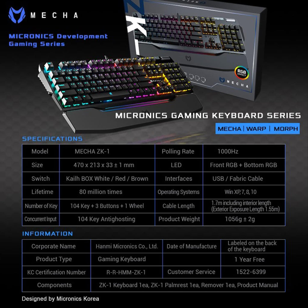 Wired Mechanical Gaming Keyboard, RGB, Detachable Magnetic Palm Rest, Aluminum Top, 104 Keys, Black F184410