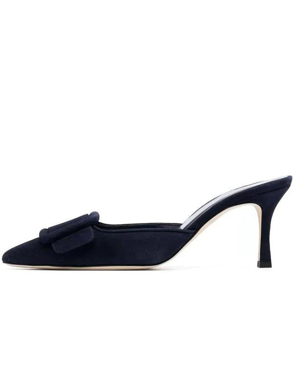 Cow Suede Belt Buckle Pointed Toe Stiletto Heel Pumps G676940