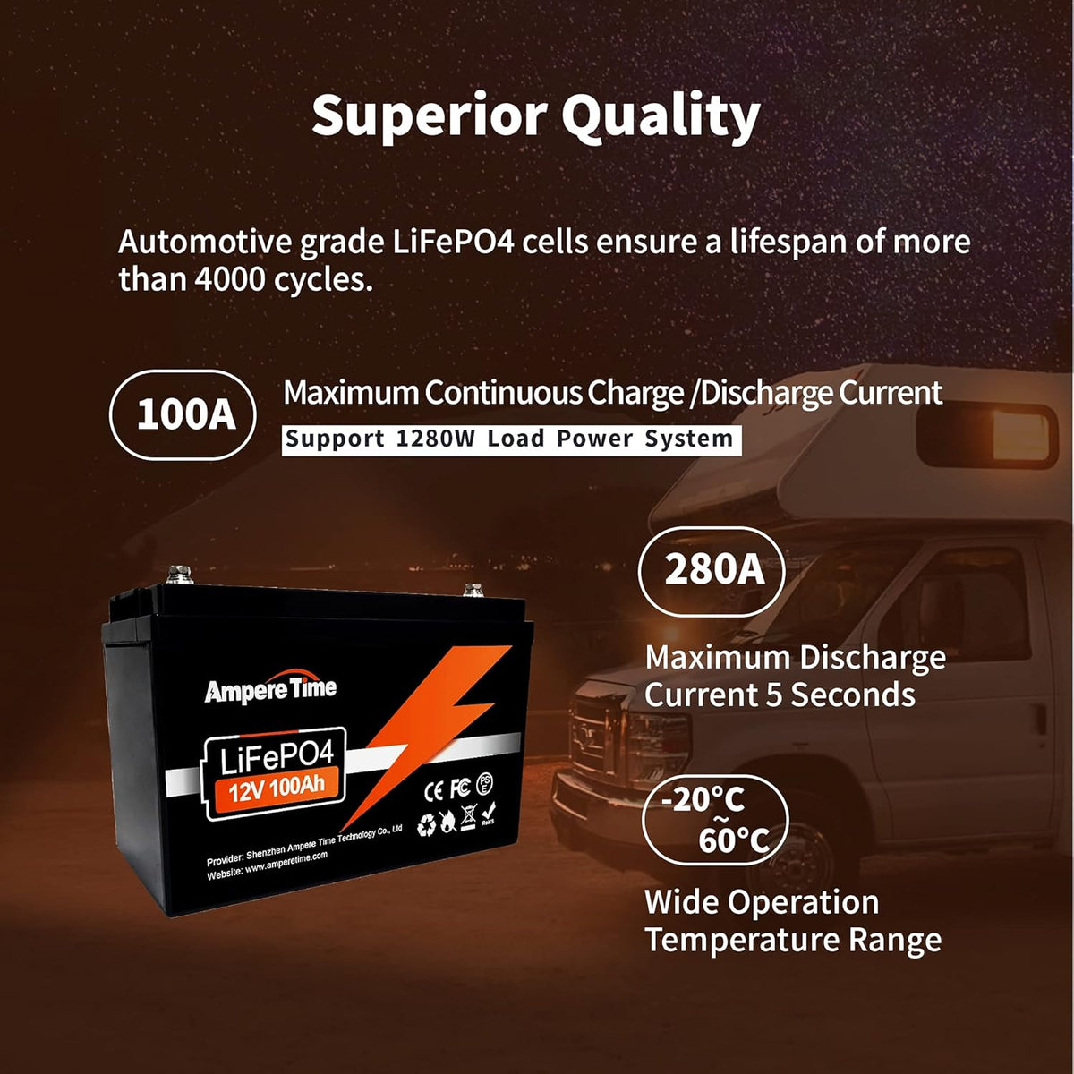 12V 100Ah LiFePO4 Deep Cycle Battery with Built-in BMS F9989