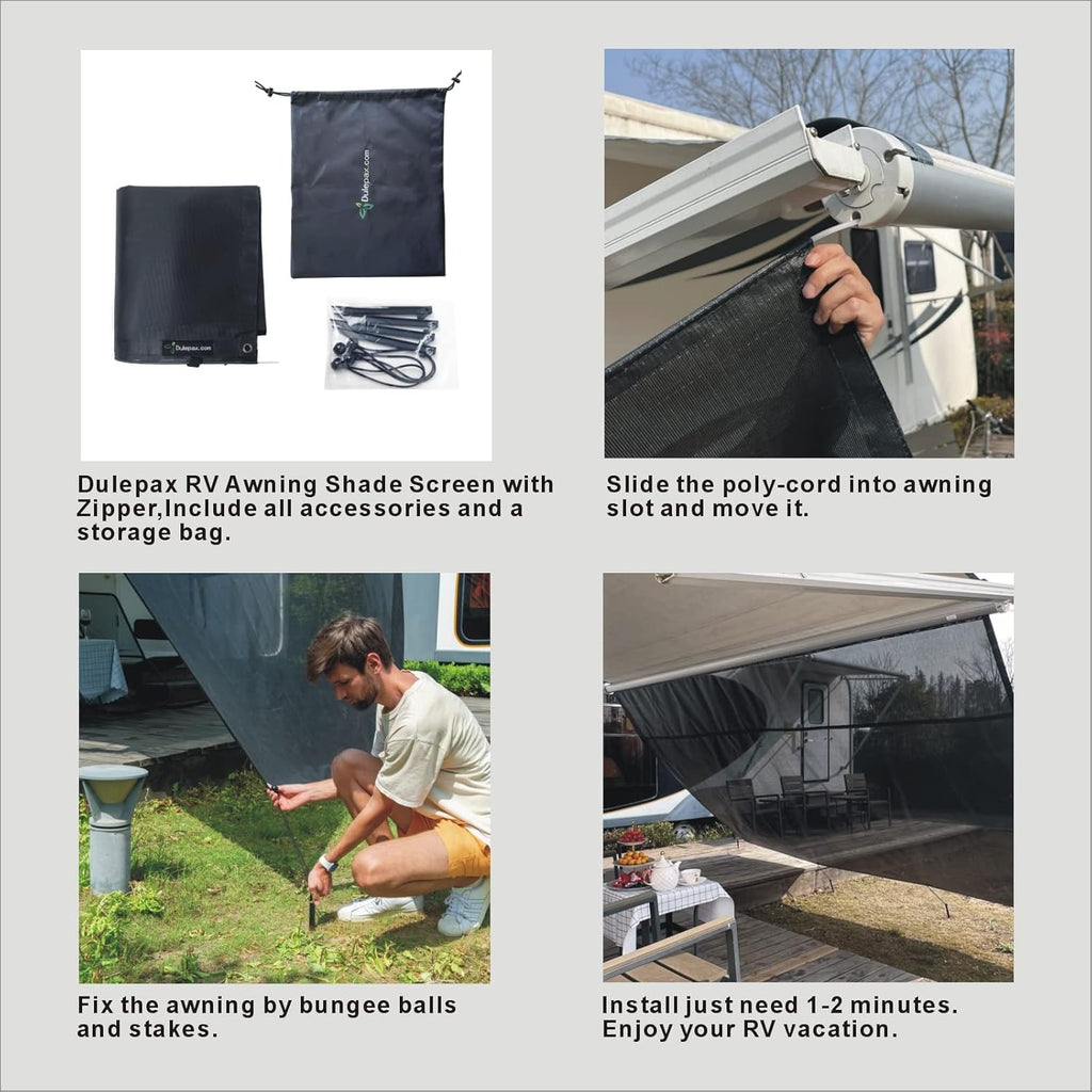 RV Awning Shade Screen with Zipper 8'X11'3'' I9346