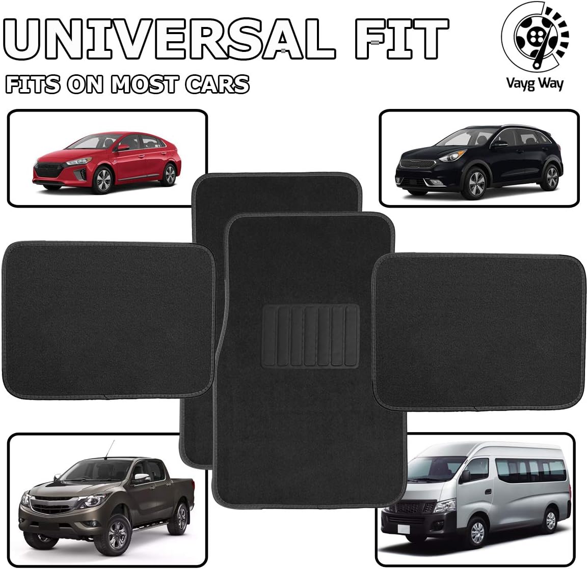 Black 4 Piece Heavy Duty Carpet Floor Mat Set F6119