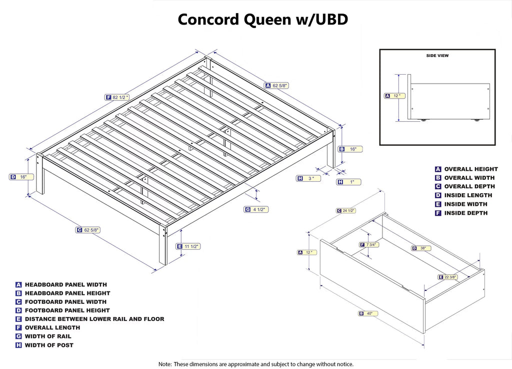 Queen Solid Wood Platform Bed with 2 Storage Drawers I91789