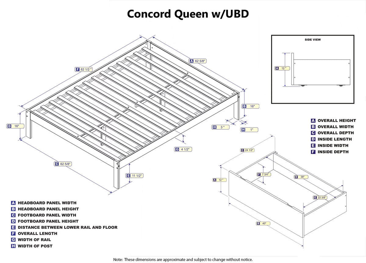 Queen Solid Wood Platform Bed with 2 Storage Drawers I91789