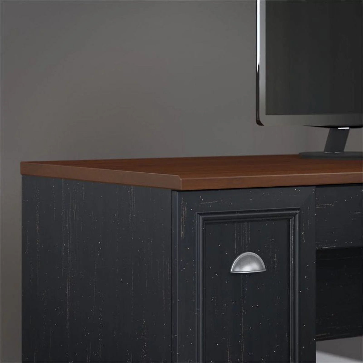 L-Shaped Wood Computer Desk in Black N381