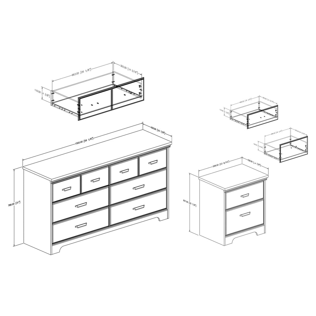 Gray 6 Drawer Double Dresser and 2 Drawer Nightstand S962