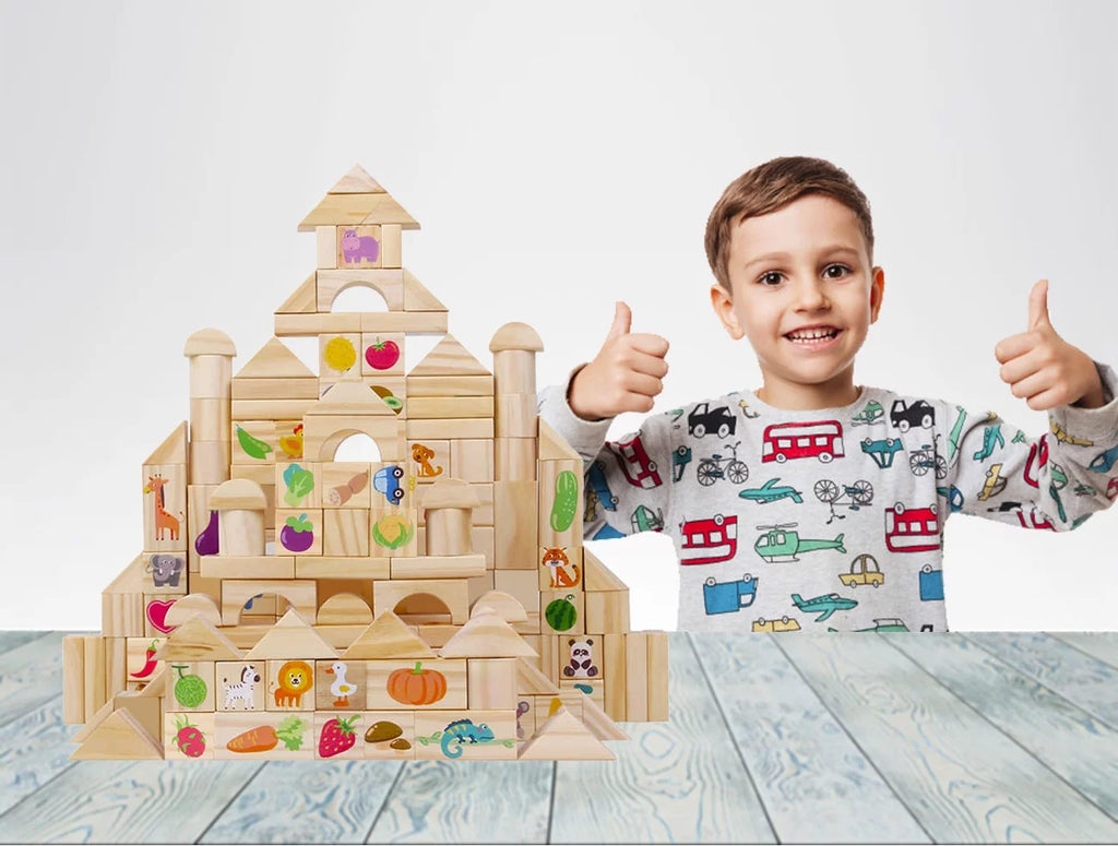 Montessori Wooden Blocks 110 Pieces Set Z96090