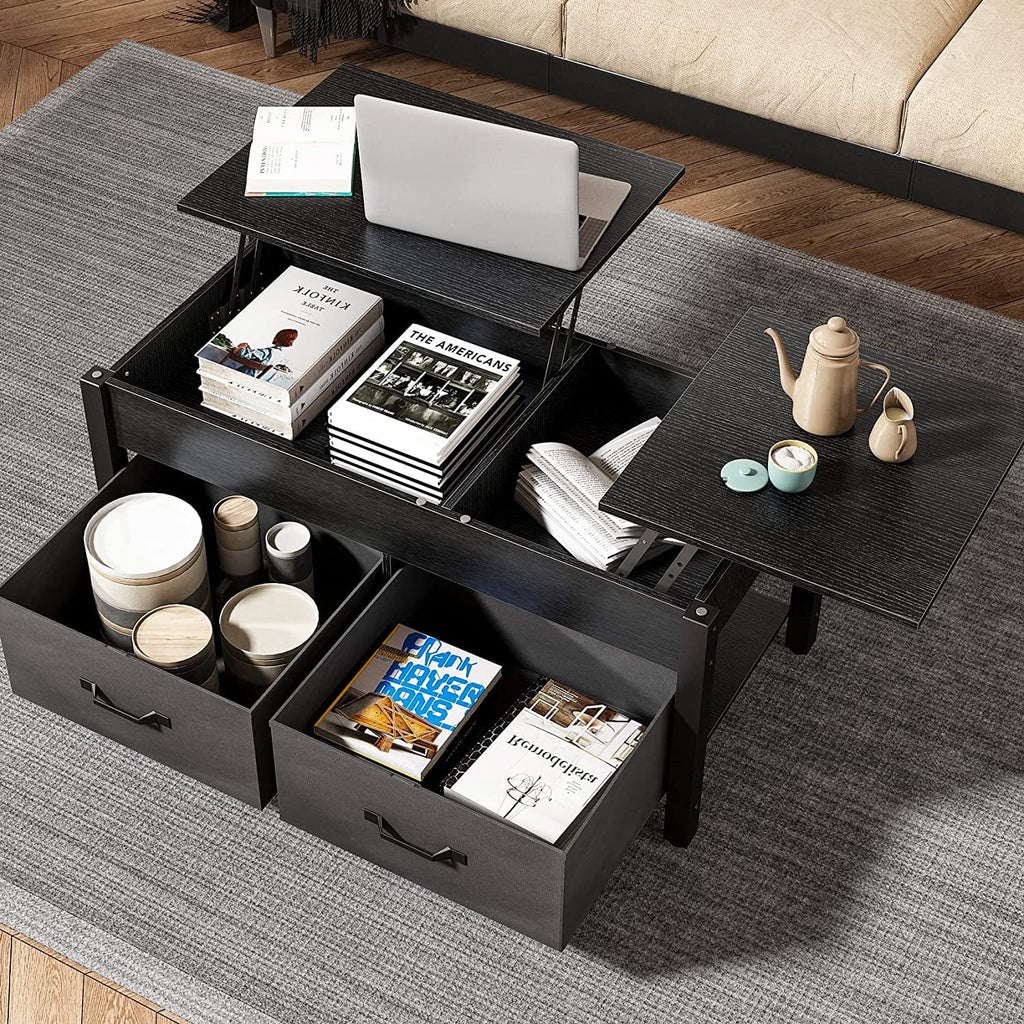Lift Top Coffee Table with 2 Drawers and Open Side Shelf G55194