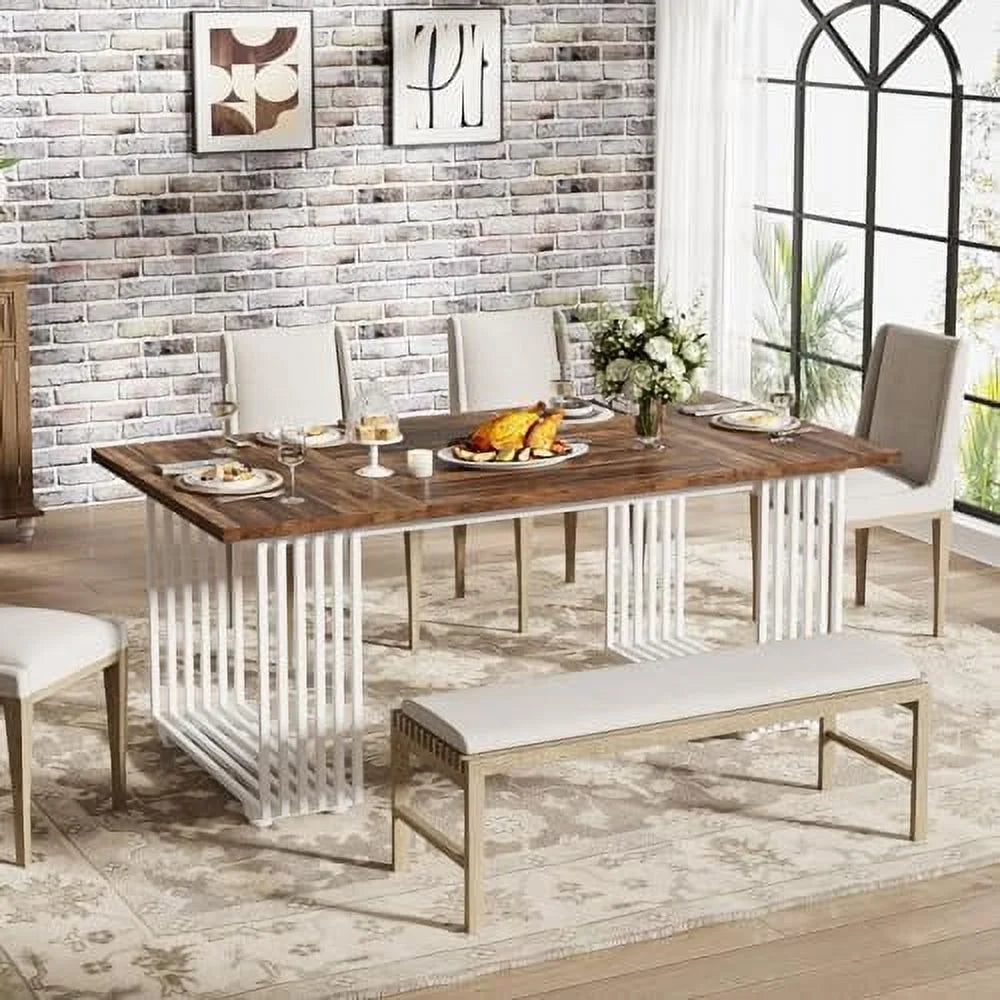 White 70.8 Inch Dining Table with Gold Metal Legs X56780