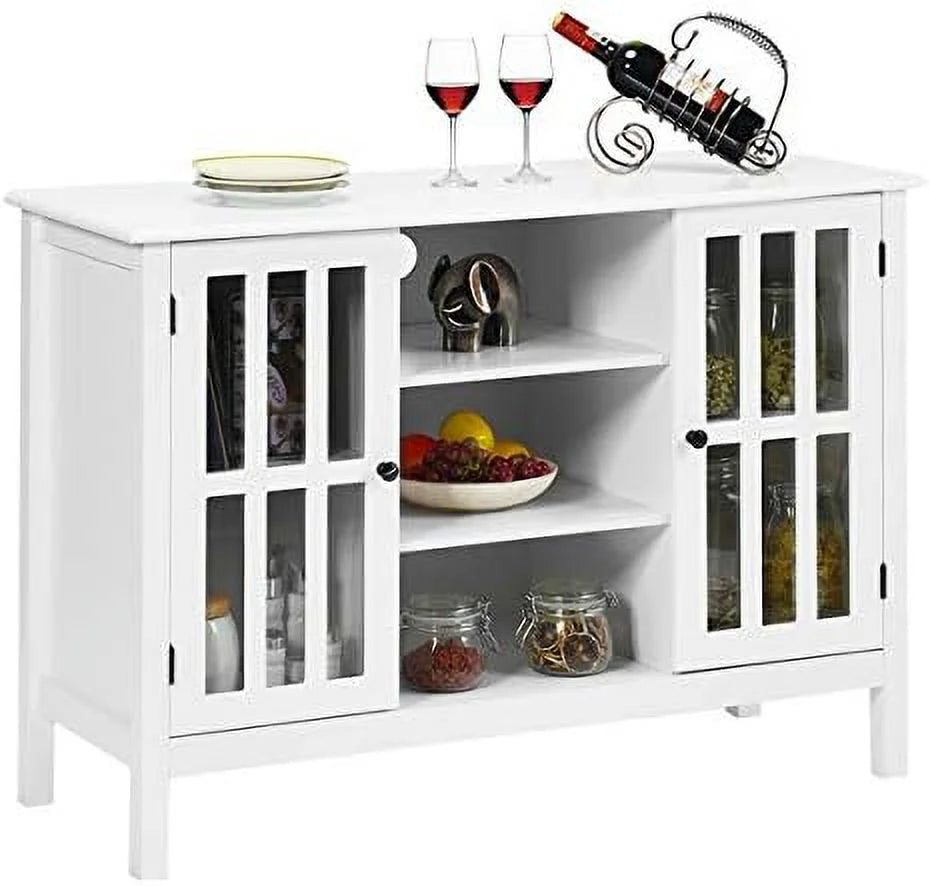 White Modern TV Stand up to 50 Inch with 2 Cabinets and 3 Open Shelves D829