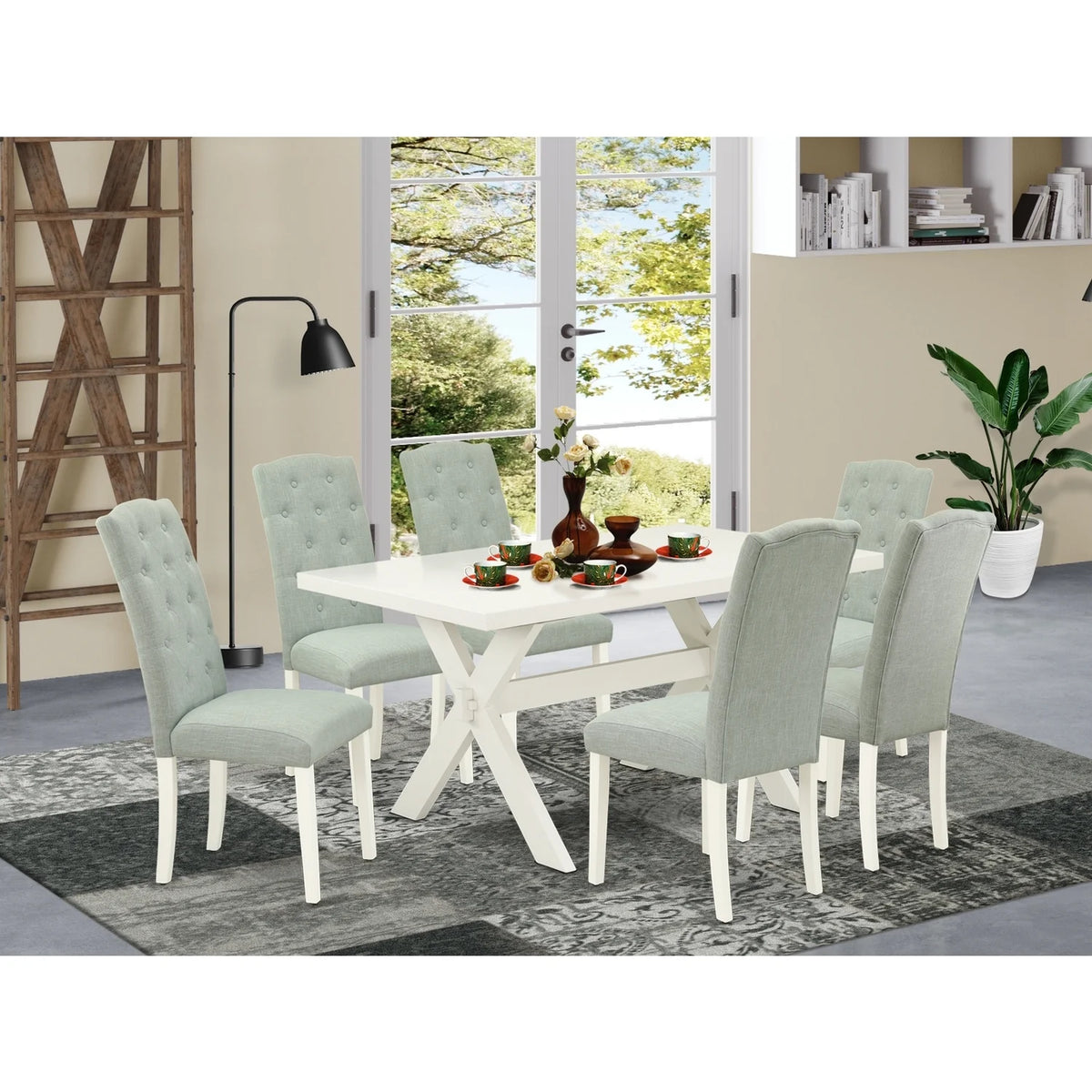 7 Piece Dining Table Set with 6 Padded Chairs U455