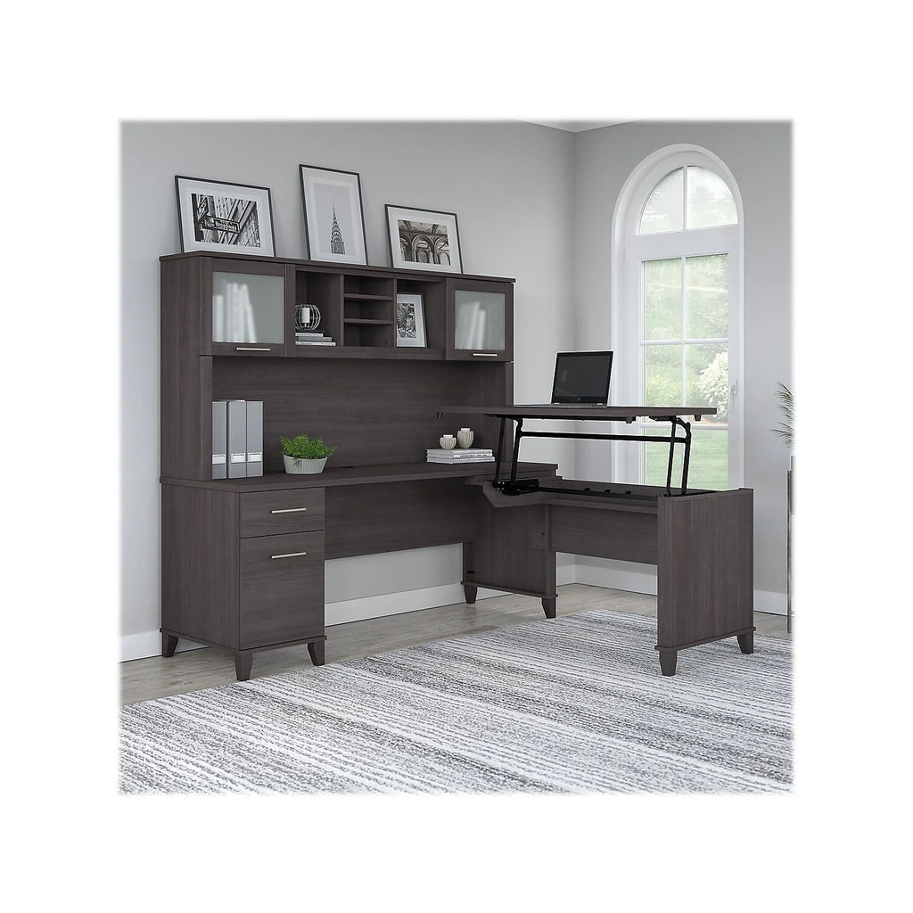 72W Sit to Stand L Desk with Hutch in Storm Gray S9480