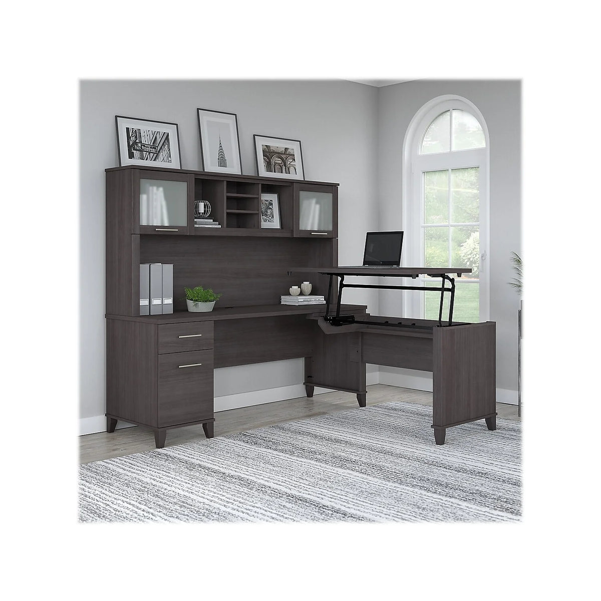 72W Sit to Stand L Desk with Hutch in Storm Gray S9480