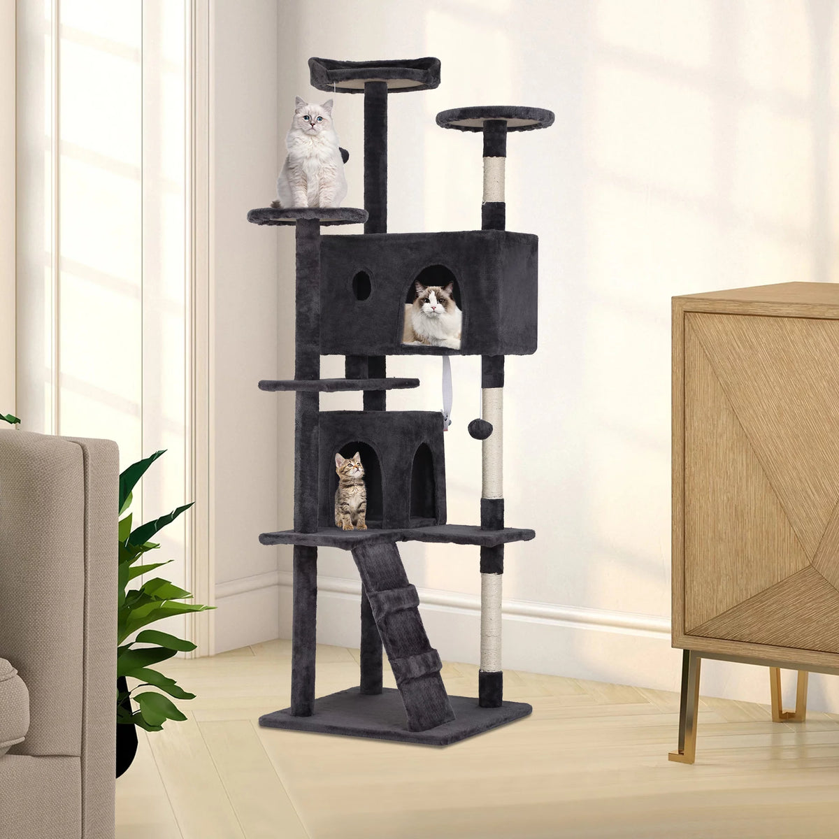 70in Dark Gray Cat Tree Tower with Scratching Posts L4495