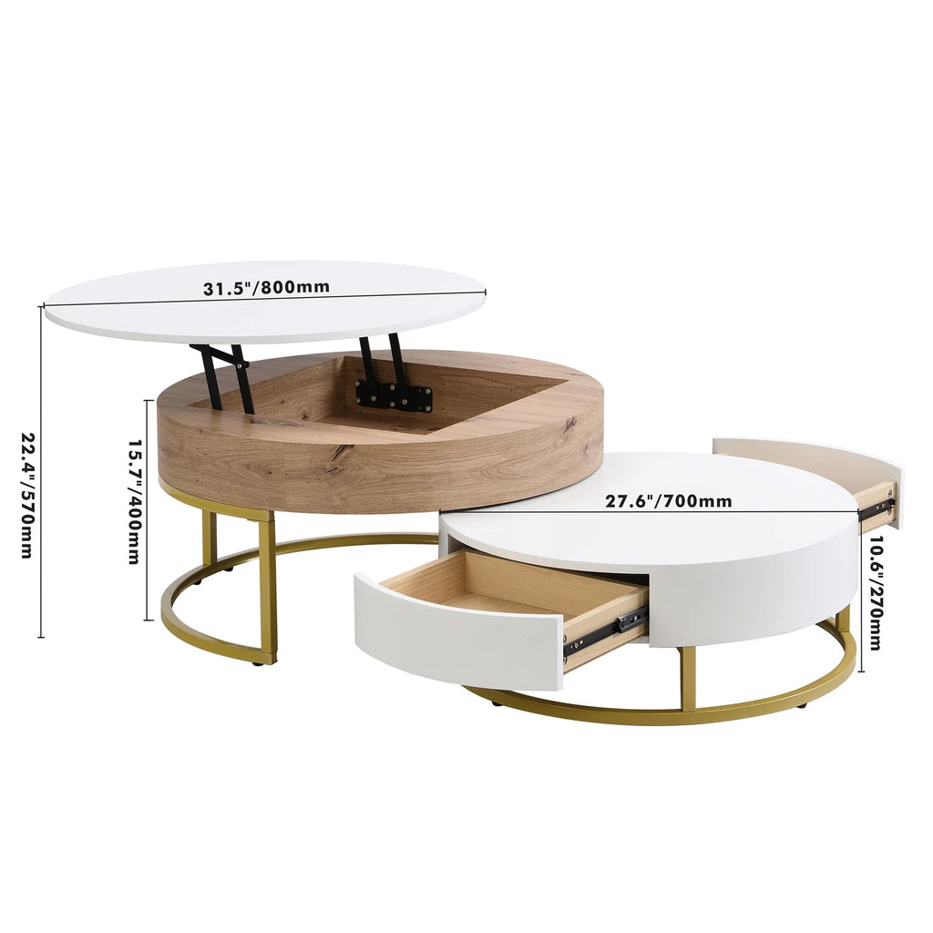 Round Lift-top Nesting Coffee Tables with 2 Drawers Q49693