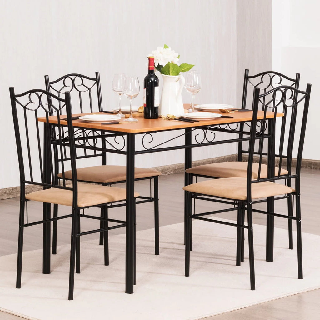 5 PC Wood Metal Dining Set with Table and 4 Chairs B28321