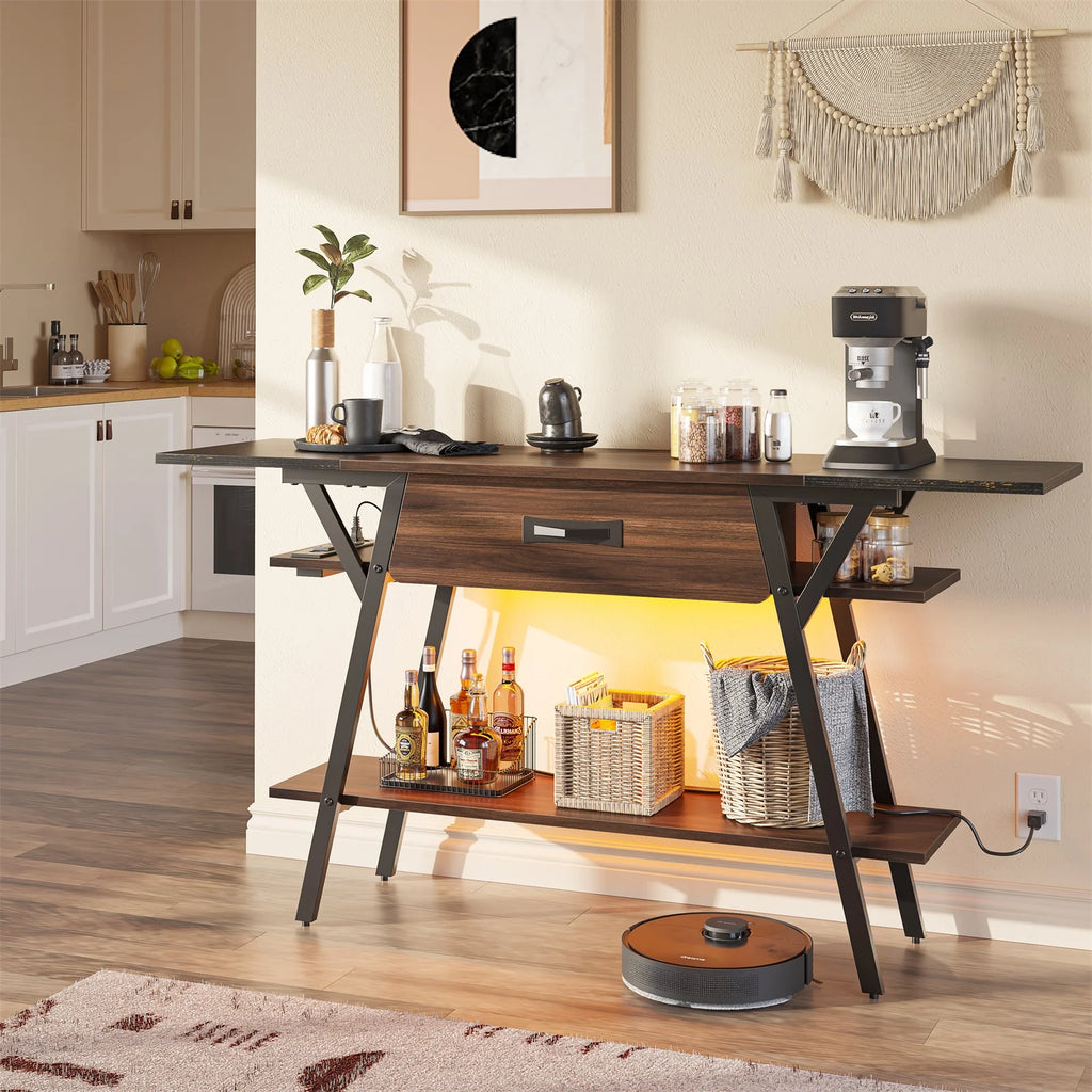 60" 3 Tier Walnut Console Table with LED Lights R179
