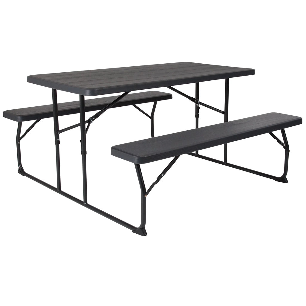 Charcoal Wood Grain Folding Picnic Table and Benches K706218
