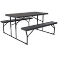 Charcoal Wood Grain Folding Picnic Table and Benches K706218